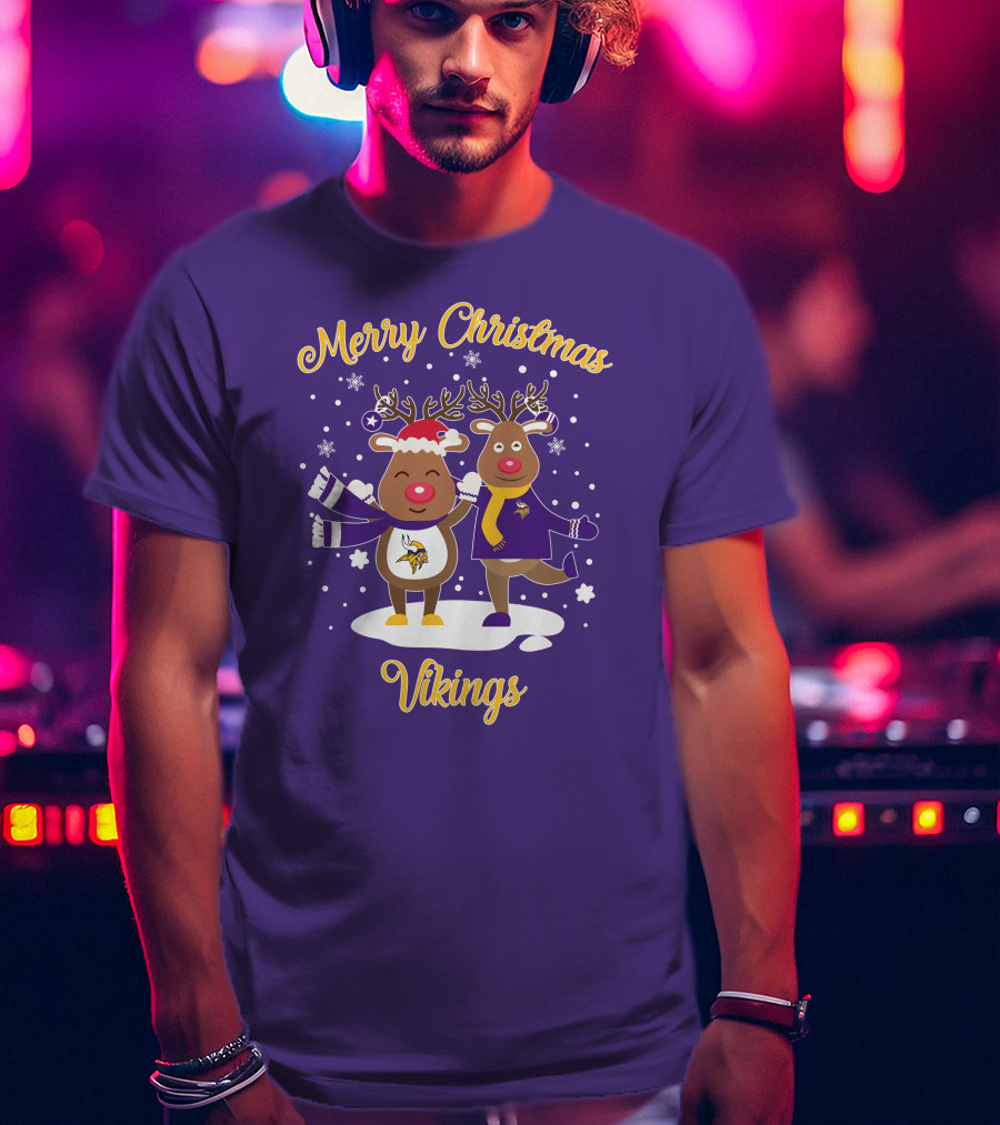 Merry Christmas Minnesota Vikings Reindeer Duo T-Shirt