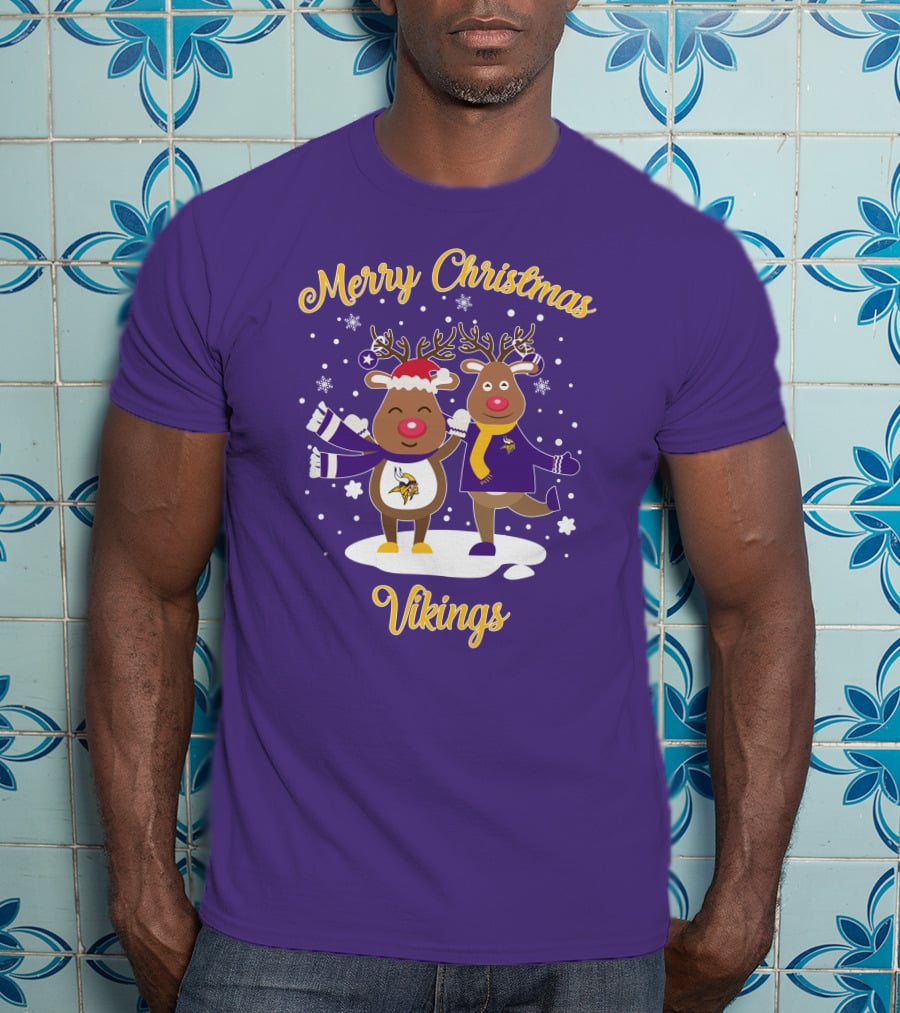 Merry Christmas Minnesota Vikings Reindeer Duo T-Shirt