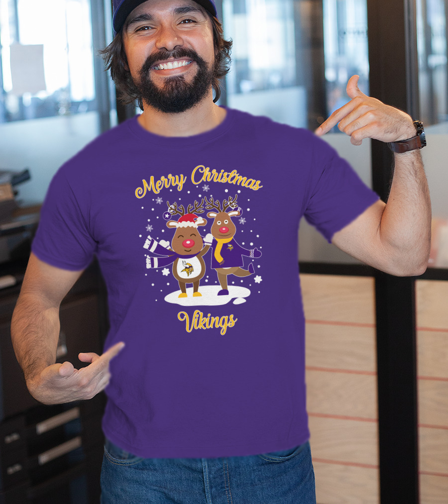 Merry Christmas Minnesota Vikings Reindeer Duo T-Shirt
