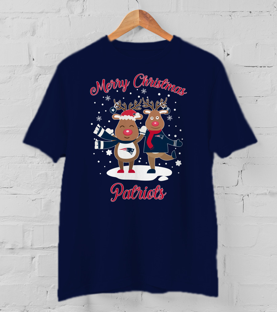 Merry Christmas Patriots Reindeer Snowflakes Holiday T-Shirt