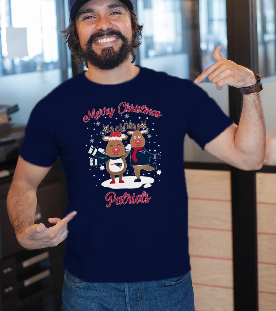 Merry Christmas Patriots Reindeer Snowflakes Holiday T-Shirt