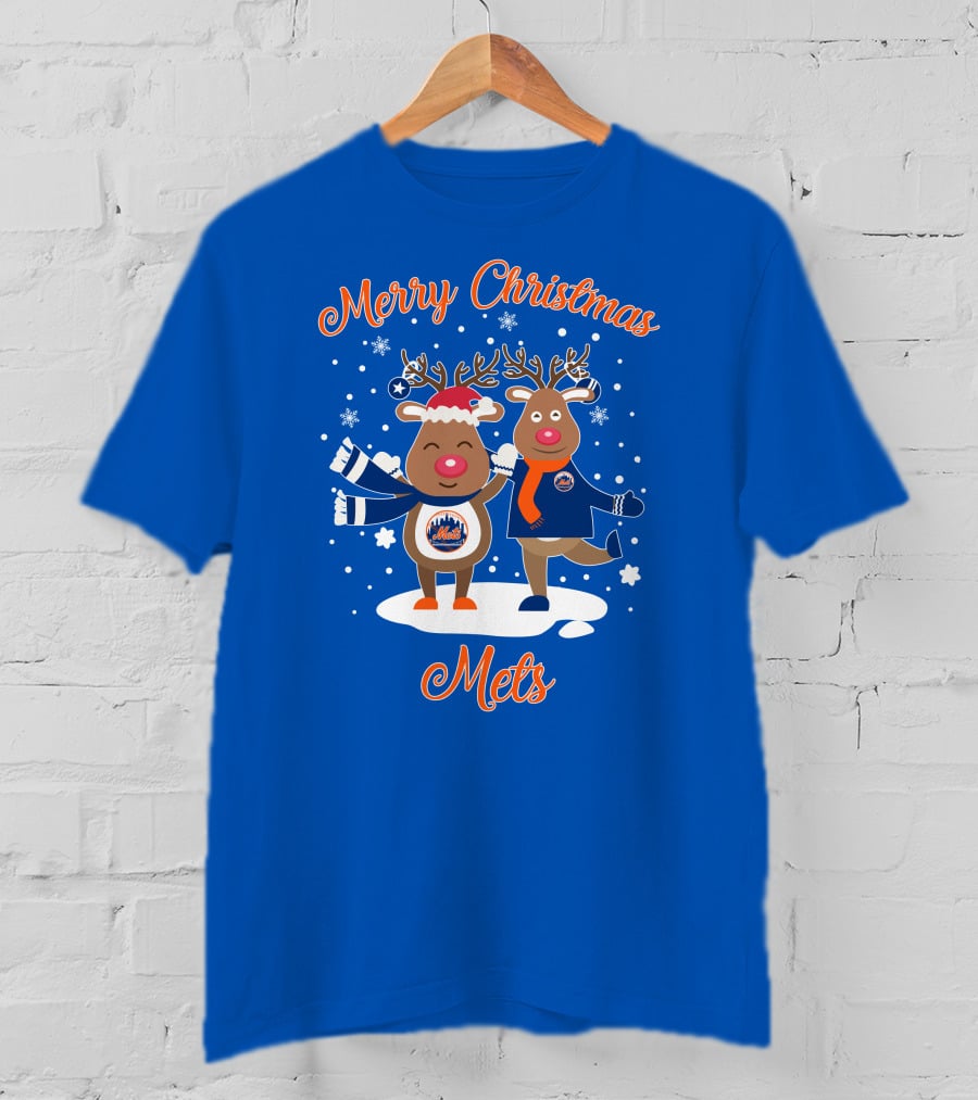 Merry Christmas Mets Reindeer Snowflakes Fun T-Shirt