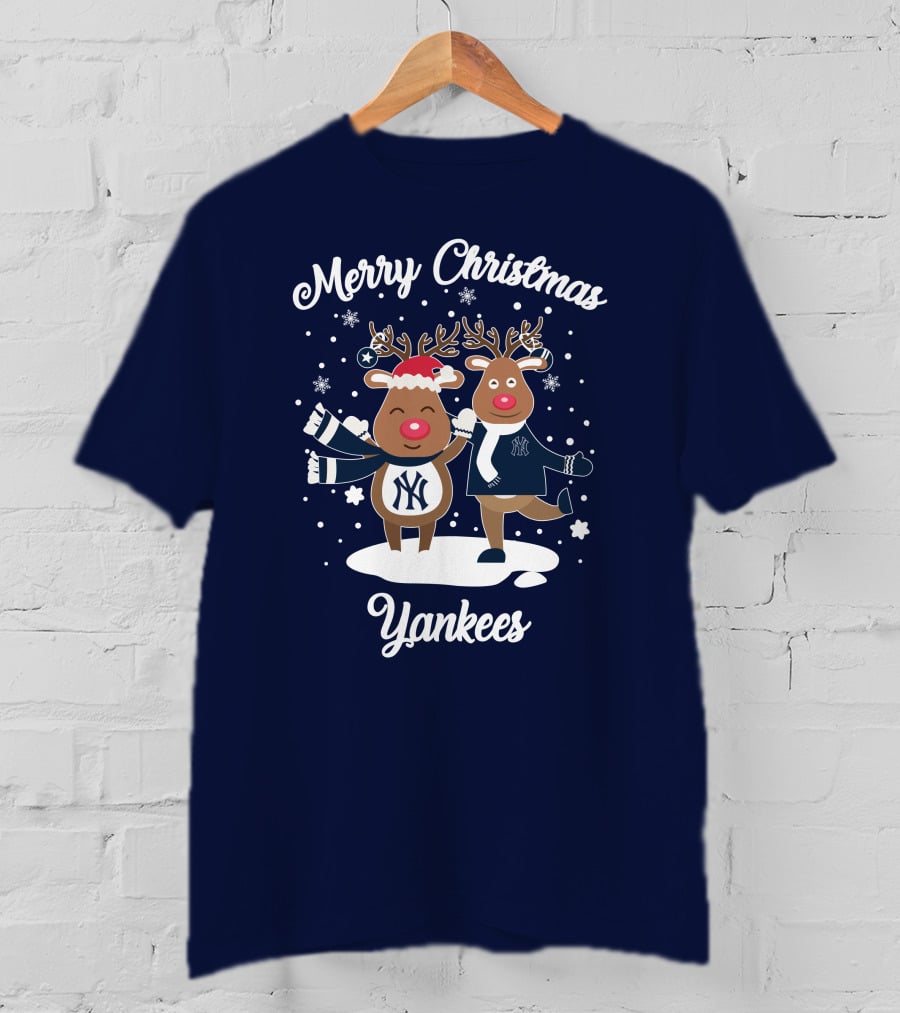 Merry Christmas Yankees Reindeer Holiday T-Shirt