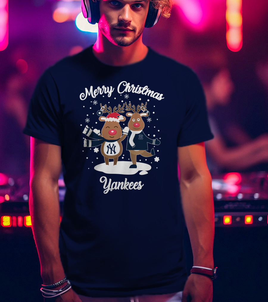 Merry Christmas Yankees Reindeer Holiday T-Shirt