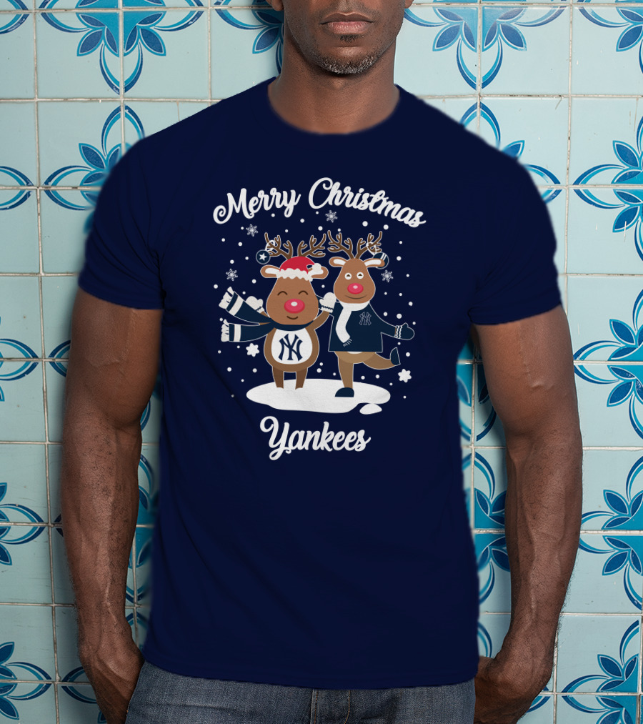 Merry Christmas Yankees Reindeer Holiday T-Shirt