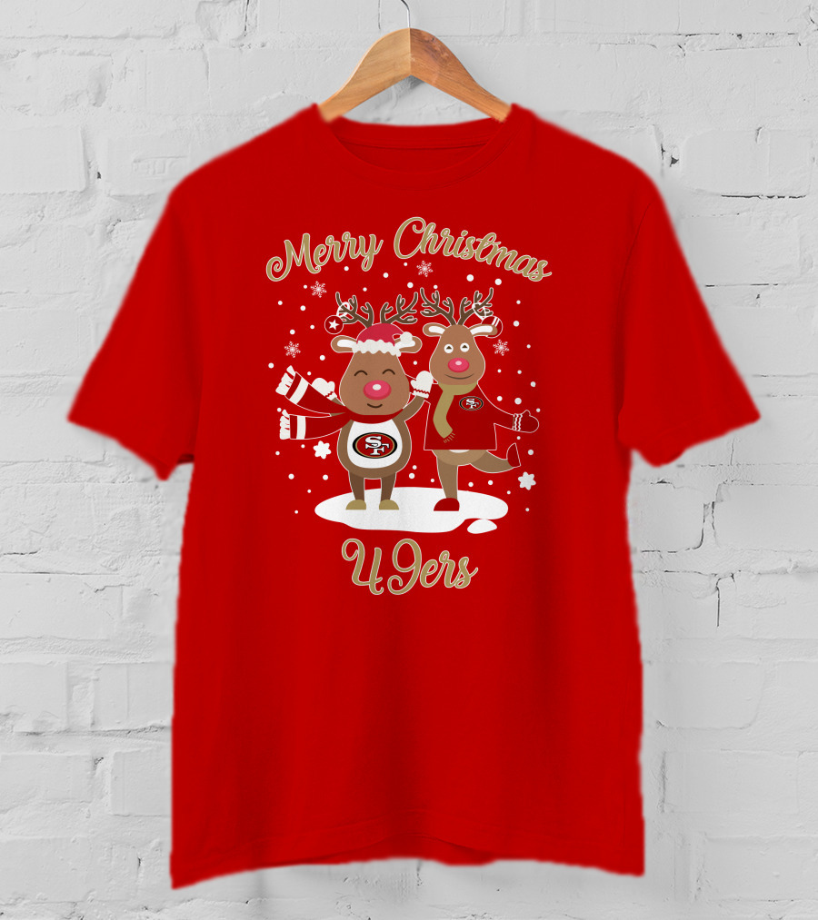 Merry Christmas 49ers Reindeer Festive Holiday T-Shirt