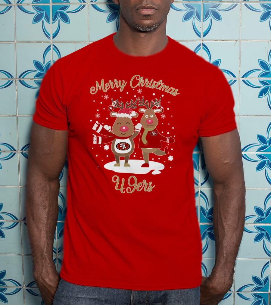 Merry Christmas 49ers Reindeer Festive Holiday T-Shirt