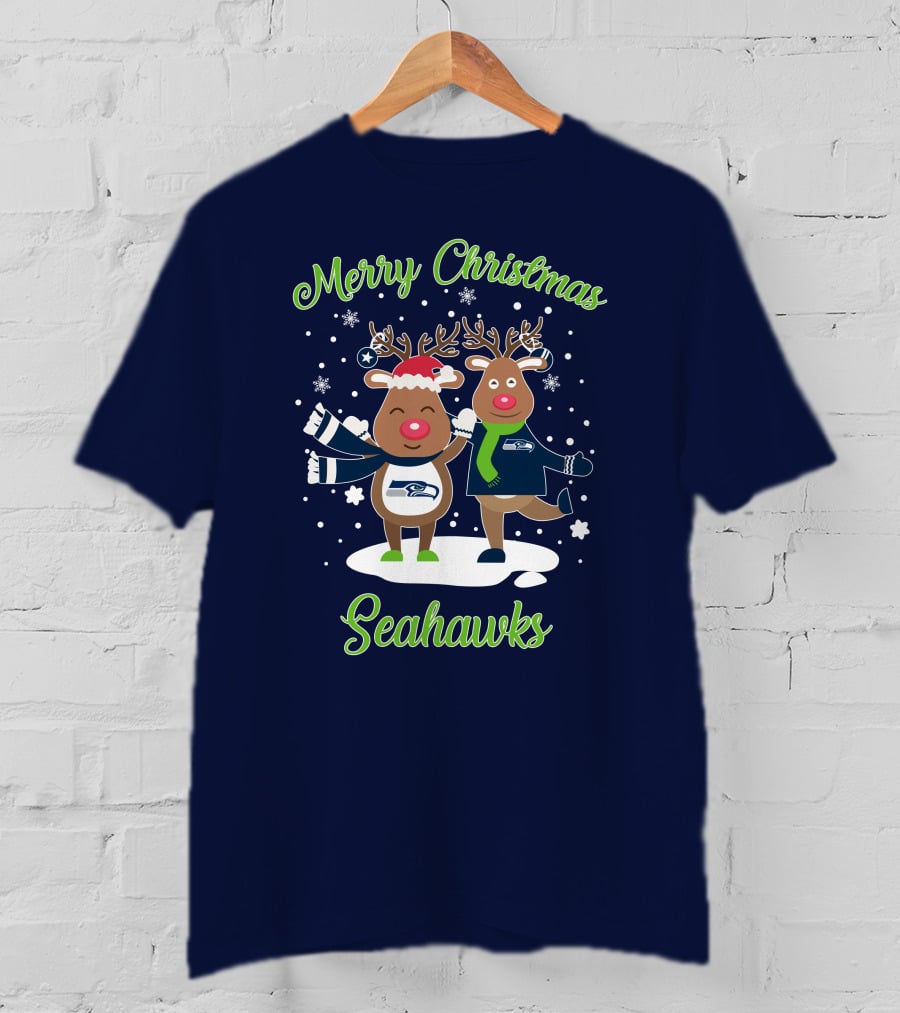 Merry Christmas Seattle Seahawks Reindeer Sweater Festive T-Shirt