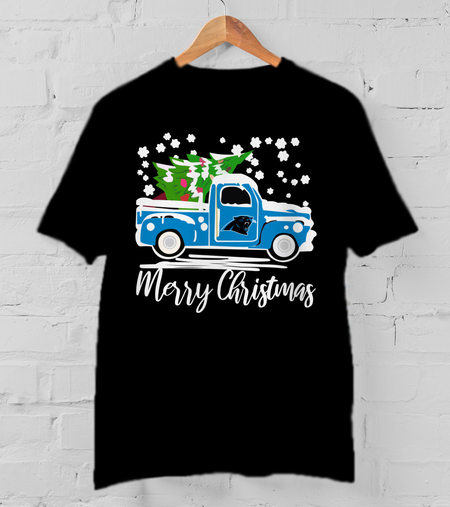 Carolina Panthers Vintage Truck Merry Christmas Snowflakes Tree T-Shirt