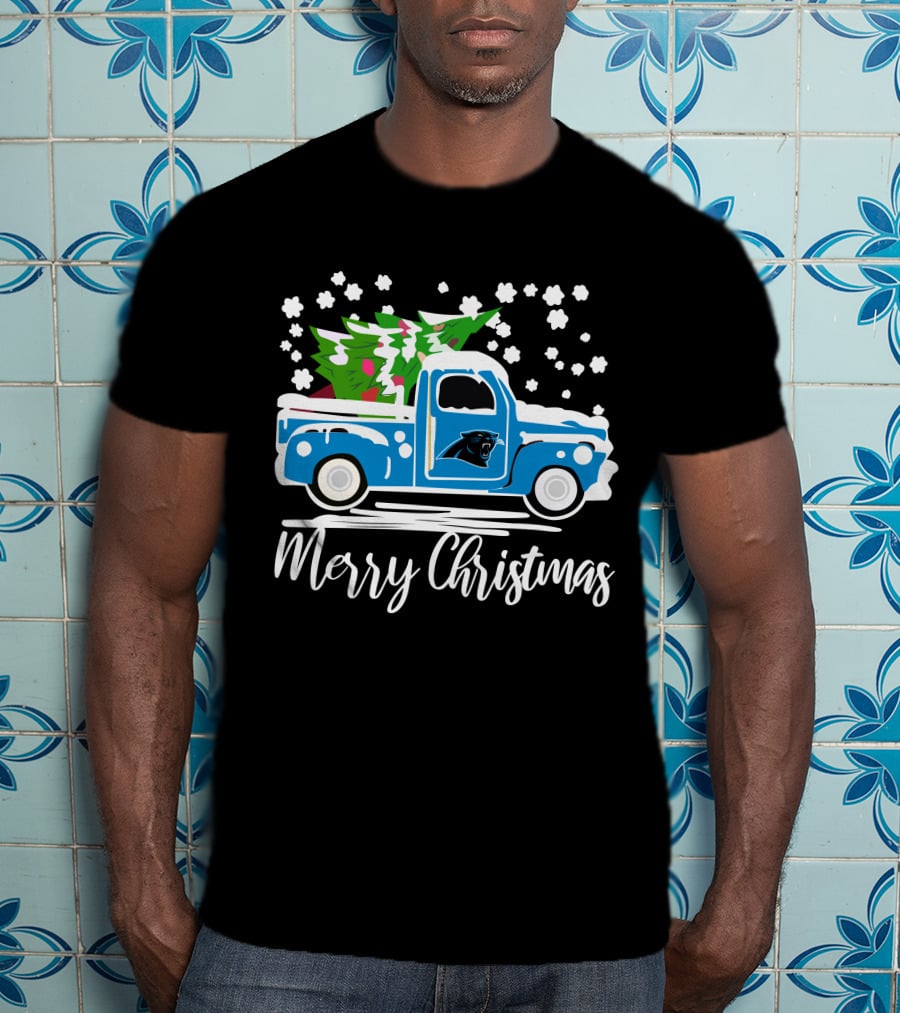 Carolina Panthers Vintage Truck Merry Christmas Snowflakes Tree T-Shirt