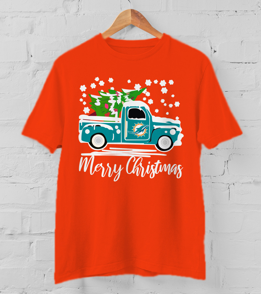 Miami Dolphins Vintage Truck Merry Christmas T-Shirt