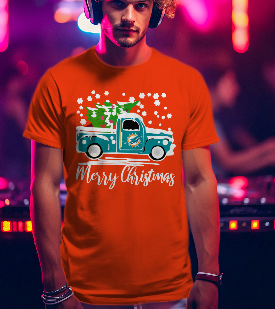Miami Dolphins Vintage Truck Merry Christmas T-Shirt