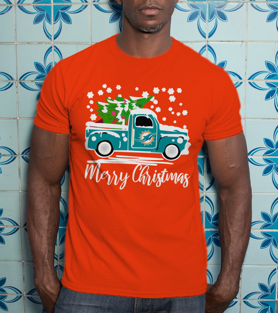 Miami Dolphins Vintage Truck Merry Christmas T-Shirt