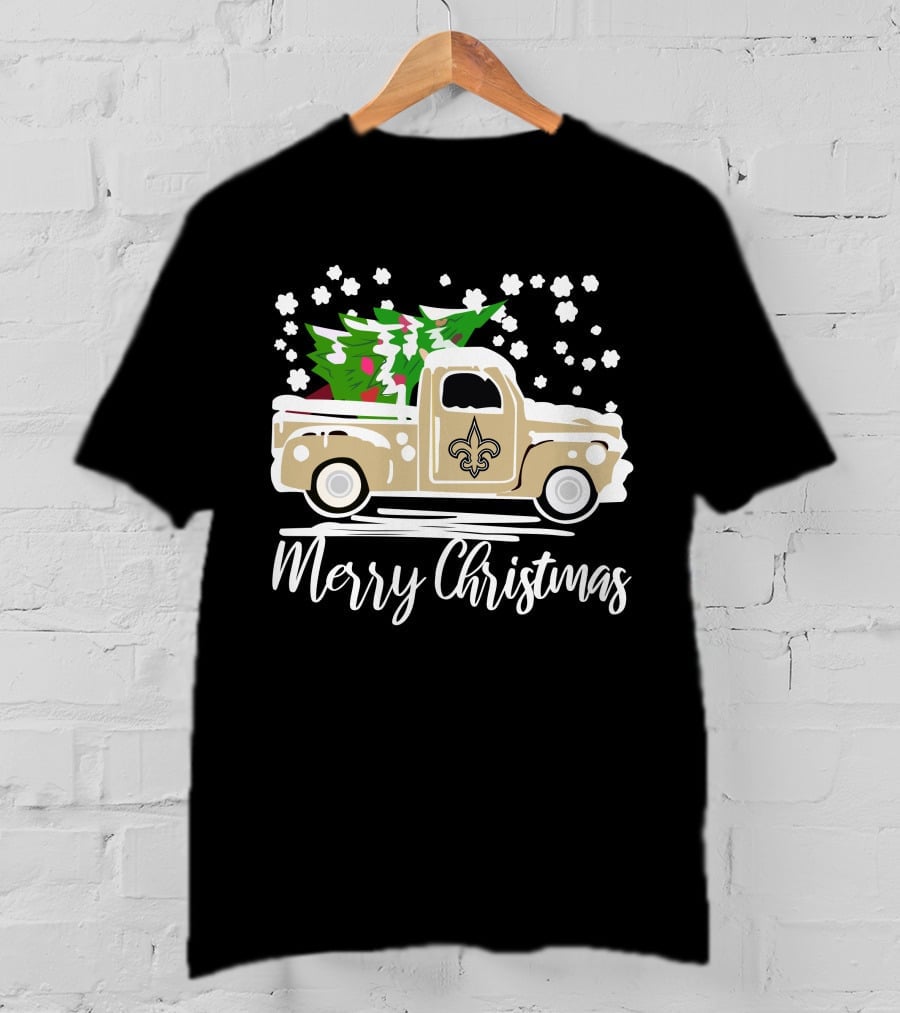 New Orleans Saints Vintage Car Merry Christmas Tree Snowflakes T-Shirt