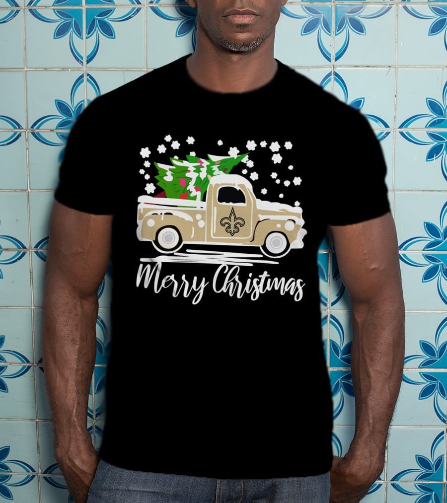 New Orleans Saints Vintage Car Merry Christmas Tree Snowflakes T-Shirt