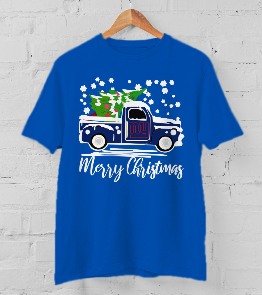 Merry Christmas New York Giants Vintage Car Snowflakes Holiday T-Shirt