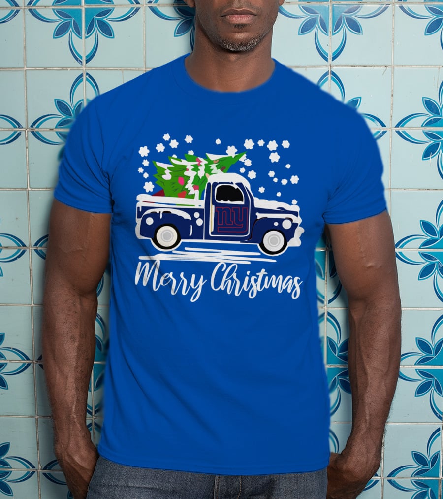 Merry Christmas New York Giants Vintage Car Snowflakes Holiday T-Shirt