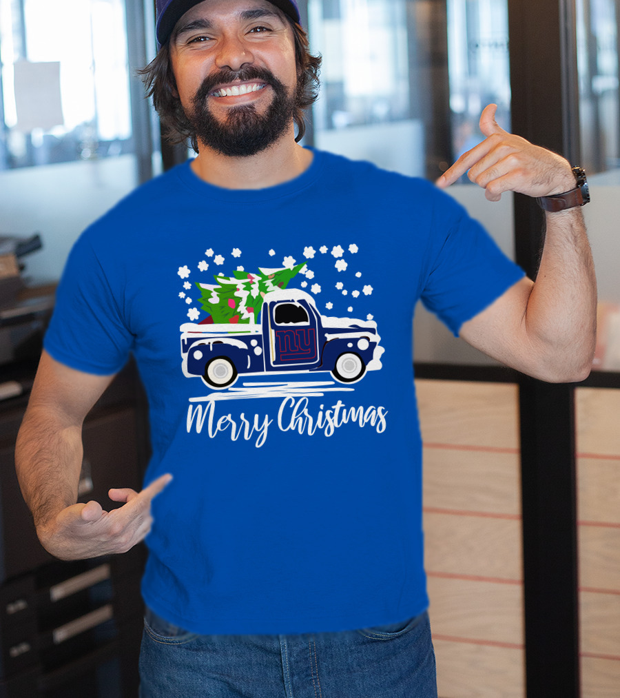 Merry Christmas New York Giants Vintage Car Snowflakes Holiday T-Shirt