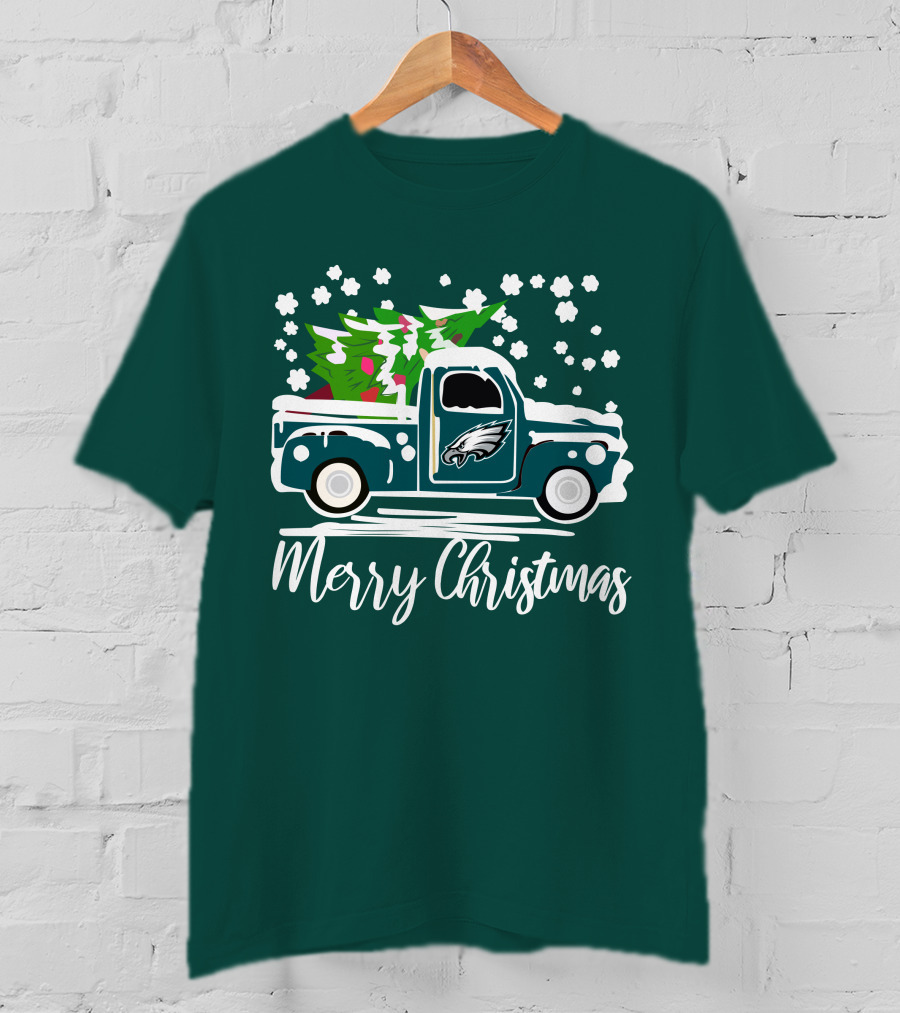 Merry Christmas Philadelphia Eagles Vintage Car Snowflakes T-Shirt