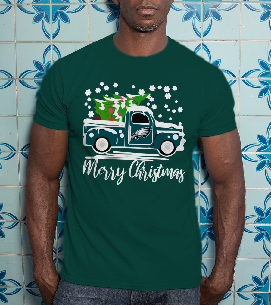 Merry Christmas Philadelphia Eagles Vintage Car Snowflakes T-Shirt