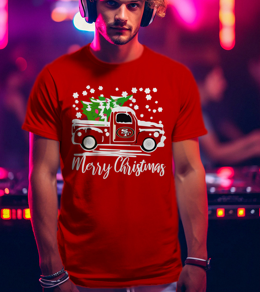 San Francisco 49ers SF Vintage Truck Merry Christmas T-Shirt