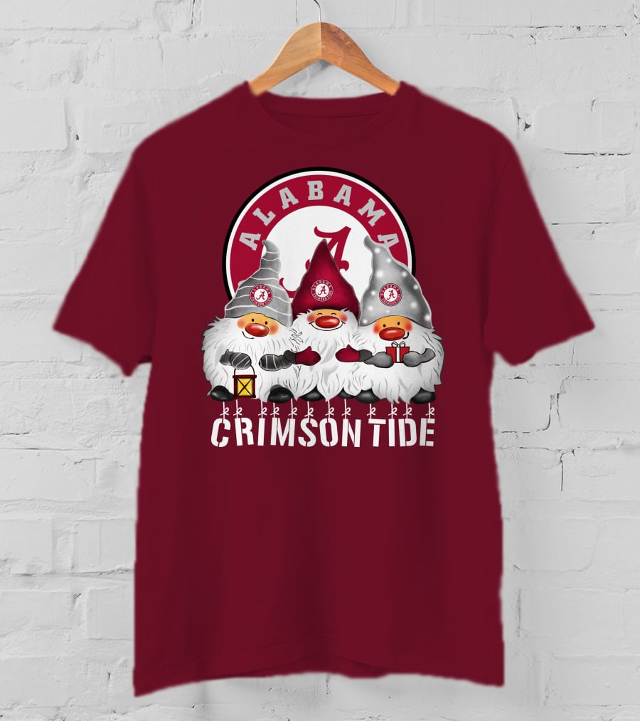 Alabama Crimson Tide Christmas Gnomes Merry Christmas Happy Holidays T-Shirt
