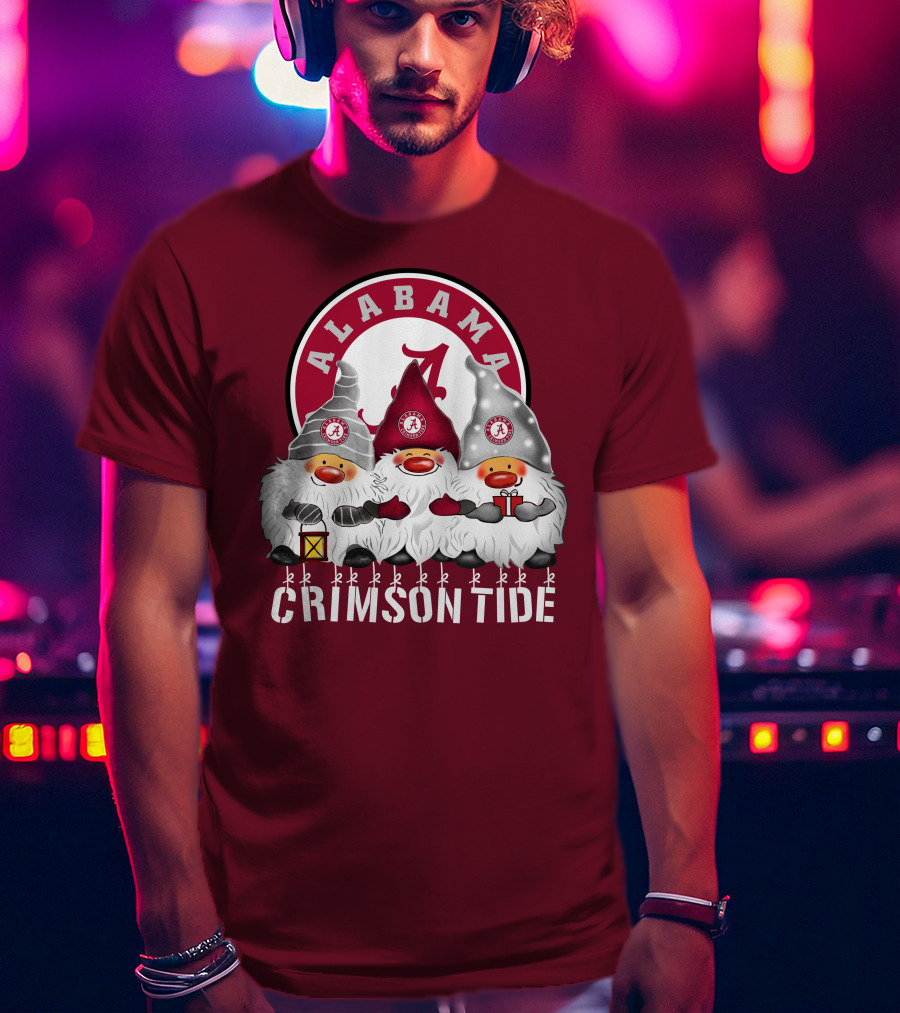 Alabama Crimson Tide Christmas Gnomes Merry Christmas Happy Holidays T-Shirt