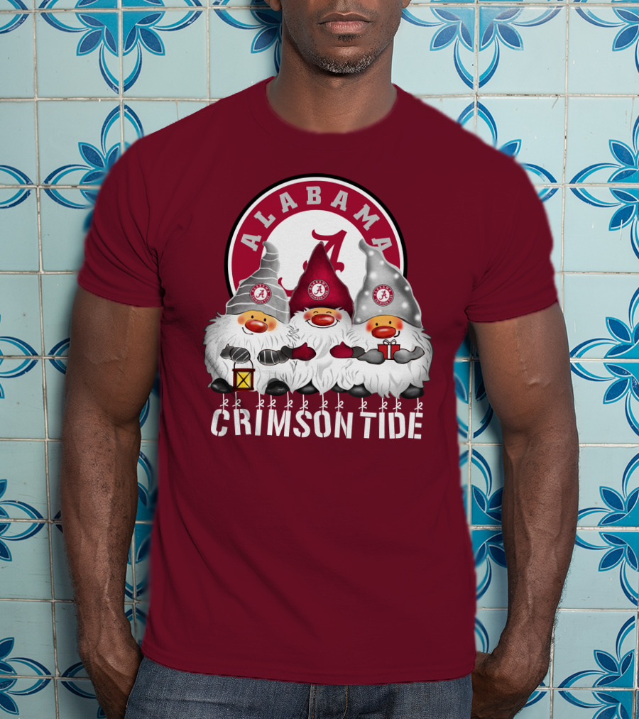 Alabama Crimson Tide Christmas Gnomes Merry Christmas Happy Holidays T-Shirt