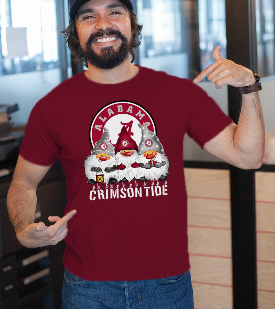 Alabama Crimson Tide Christmas Gnomes Merry Christmas Happy Holidays T-Shirt