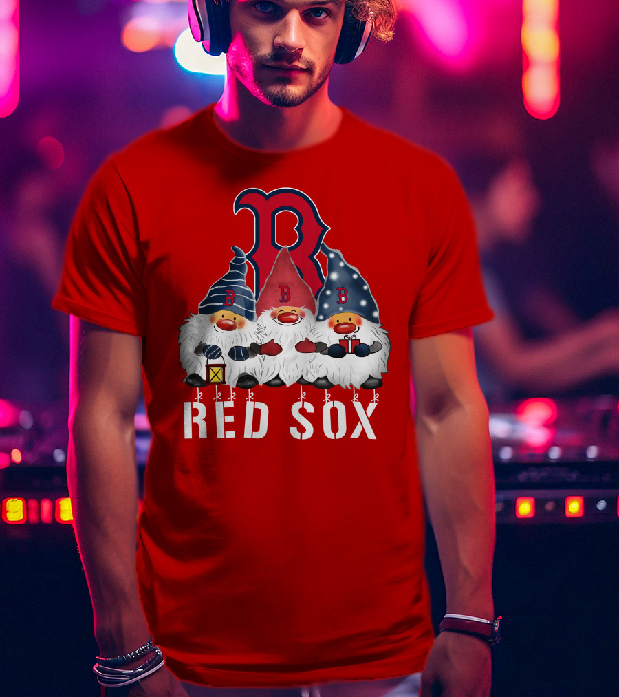 Boston Red Sox Merry Christmas Happy Holidays Gnomes T-Shirt