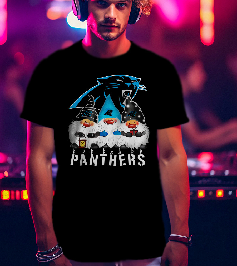 Panthers Christmas Gnomes Carolina Panthers Merry Christmas Happy Holidays T-Shirt