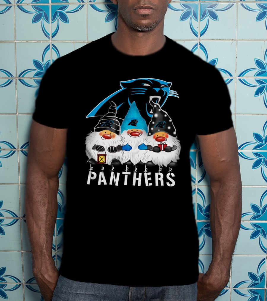 Panthers Christmas Gnomes Carolina Panthers Merry Christmas Happy Holidays T-Shirt