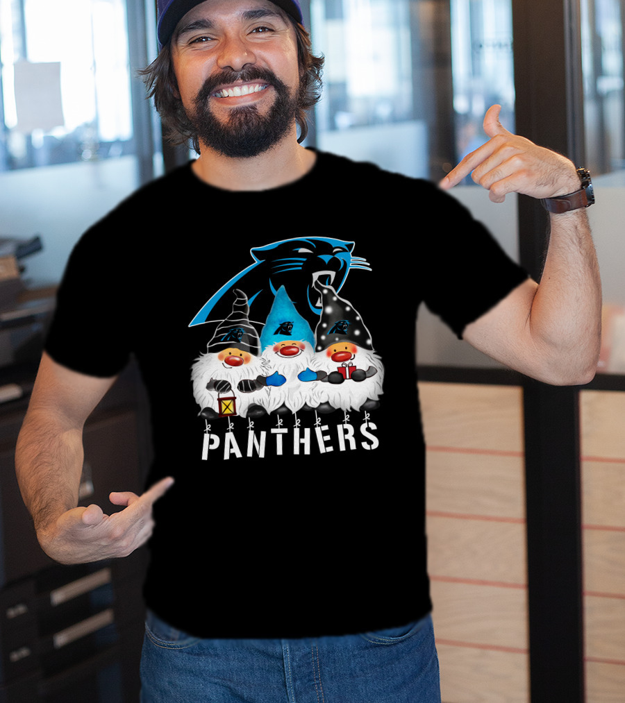 Panthers Christmas Gnomes Carolina Panthers Merry Christmas Happy Holidays T-Shirt