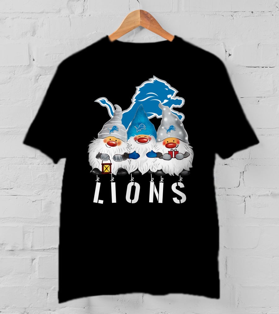 Detroit Lions Merry Christmas Happy Holidays Gnomes T-Shirt