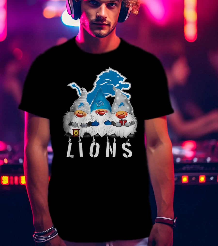 Detroit Lions Merry Christmas Happy Holidays Gnomes T-Shirt