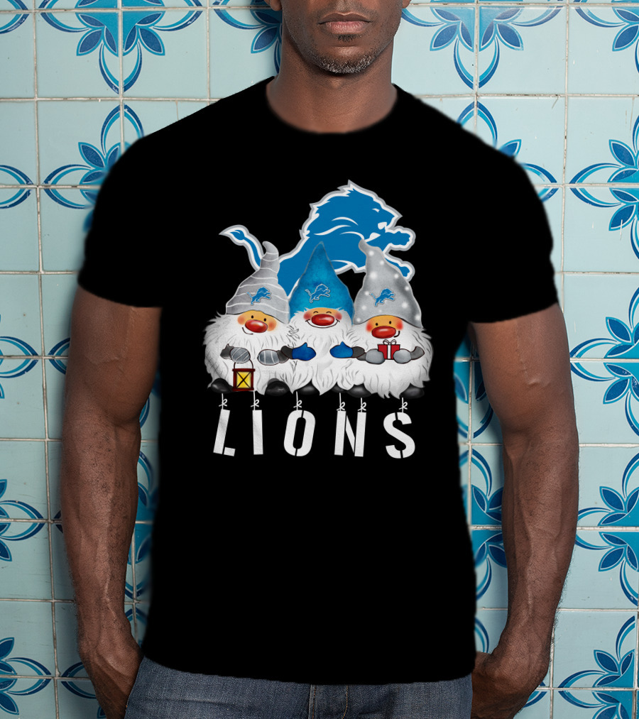 Detroit Lions Merry Christmas Happy Holidays Gnomes T-Shirt