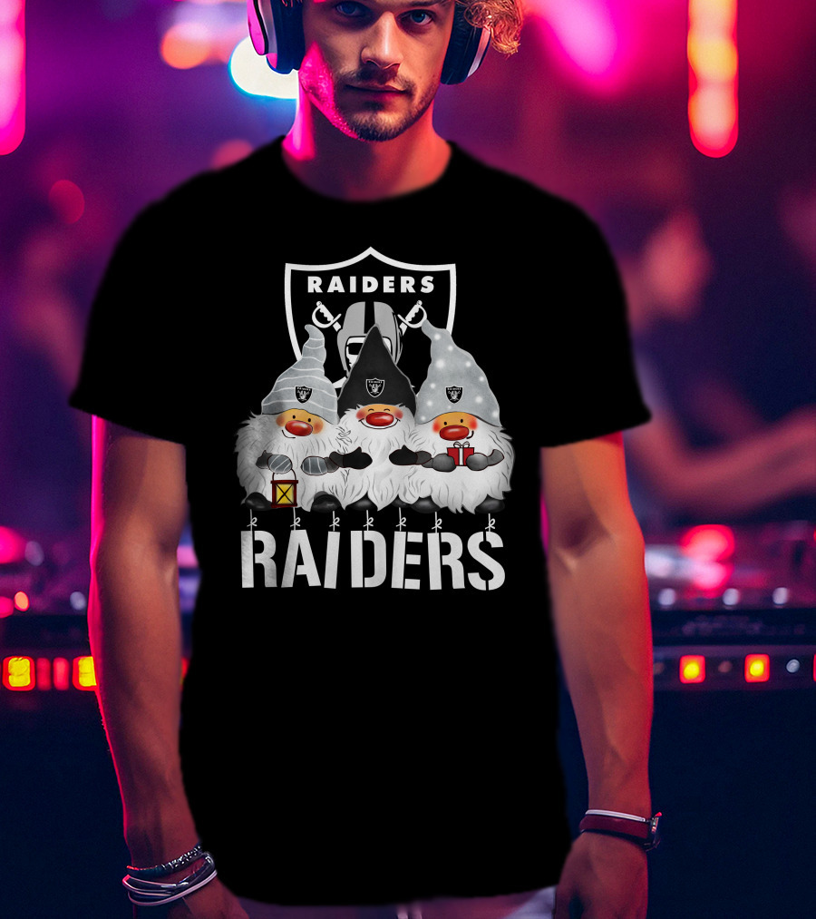 Las Vegas Raiders Merry Christmas Happy Holidays Raiders Gnomes T-Shirt