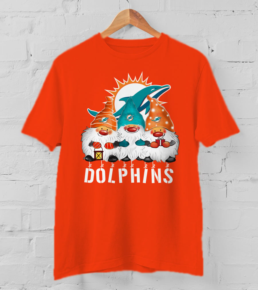 Miami Dolphins Merry Christmas Happy Holidays Gnomes T-Shirt