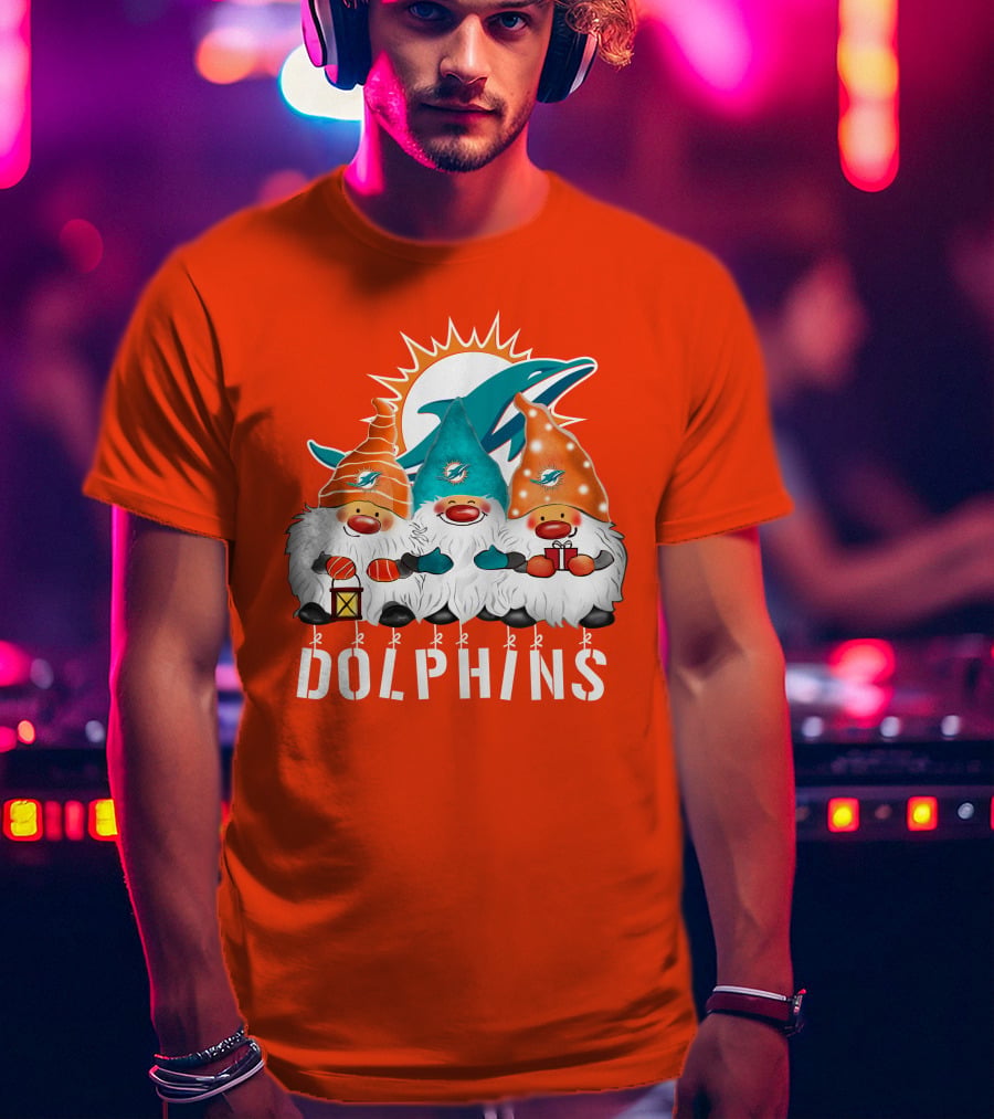 Miami Dolphins Merry Christmas Happy Holidays Gnomes T-Shirt