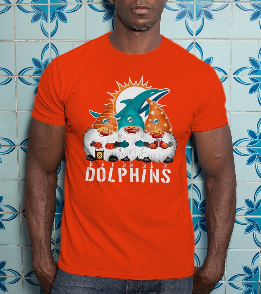 Miami Dolphins Merry Christmas Happy Holidays Gnomes T-Shirt