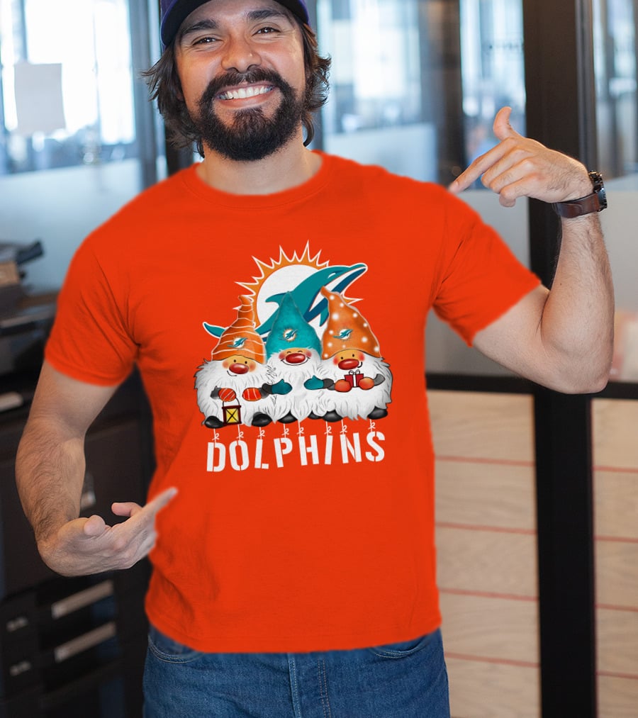Miami Dolphins Merry Christmas Happy Holidays Gnomes T-Shirt