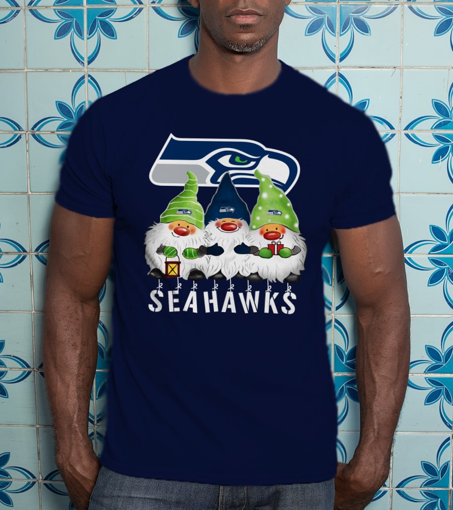 Seattle Seahawks Merry Christmas Happy Holidays Gnomes T-Shirt