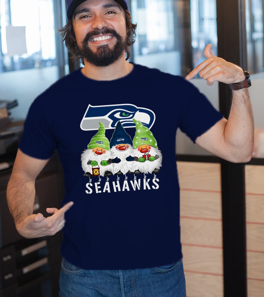 Seattle Seahawks Merry Christmas Happy Holidays Gnomes T-Shirt