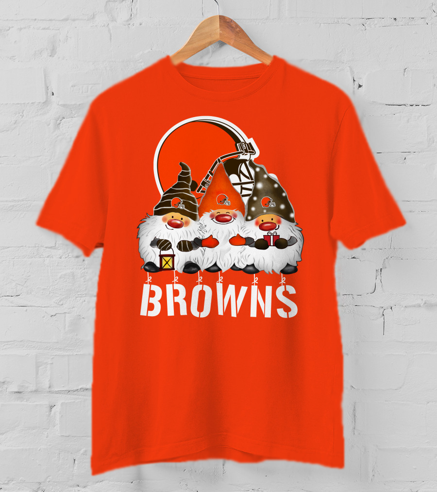 Cleveland Browns Merry Christmas Happy Holidays With Gnome Trio And Football Helmets T-Shirt