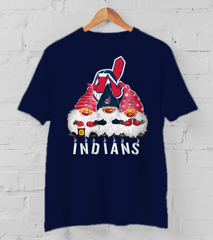 Cleveland Indians Merry Christmas Happy Holidays Gnomes Chief Wahoo T-Shirt