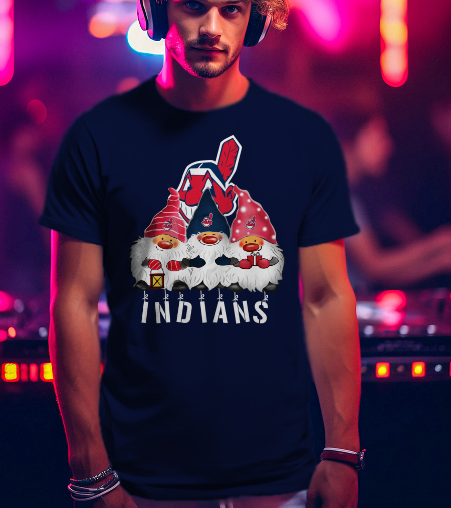 Cleveland Indians Merry Christmas Happy Holidays Gnomes Chief Wahoo T-Shirt