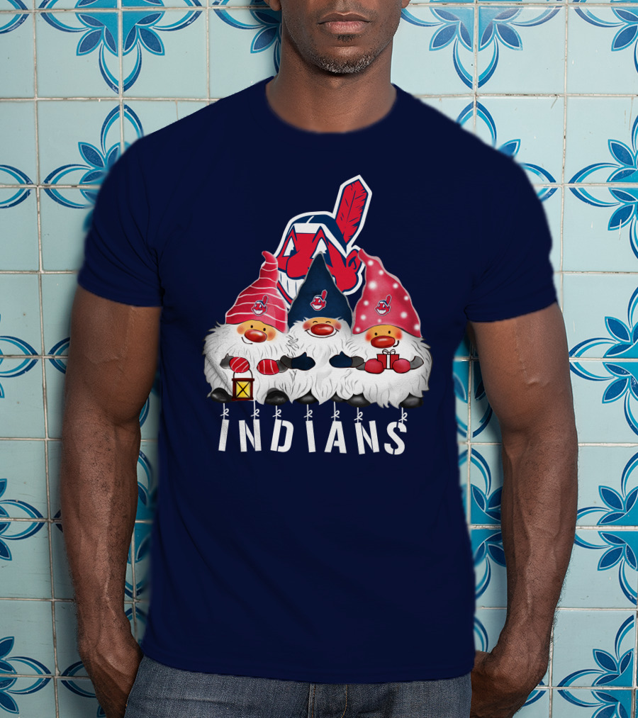 Cleveland Indians Merry Christmas Happy Holidays Gnomes Chief Wahoo T-Shirt