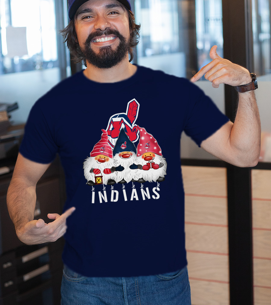 Cleveland Indians Merry Christmas Happy Holidays Gnomes Chief Wahoo T-Shirt