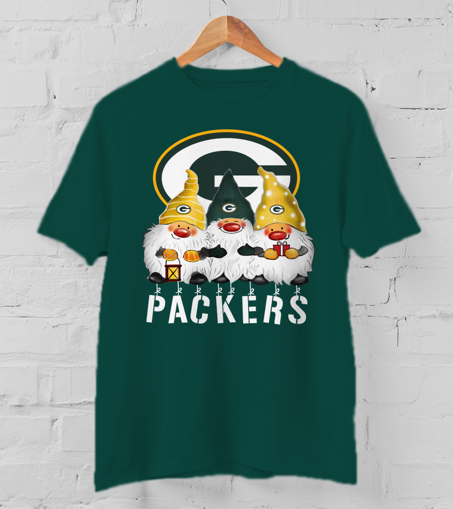 Green Bay Packers Gnomes Merry Christmas Happy Holidays T-Shirt