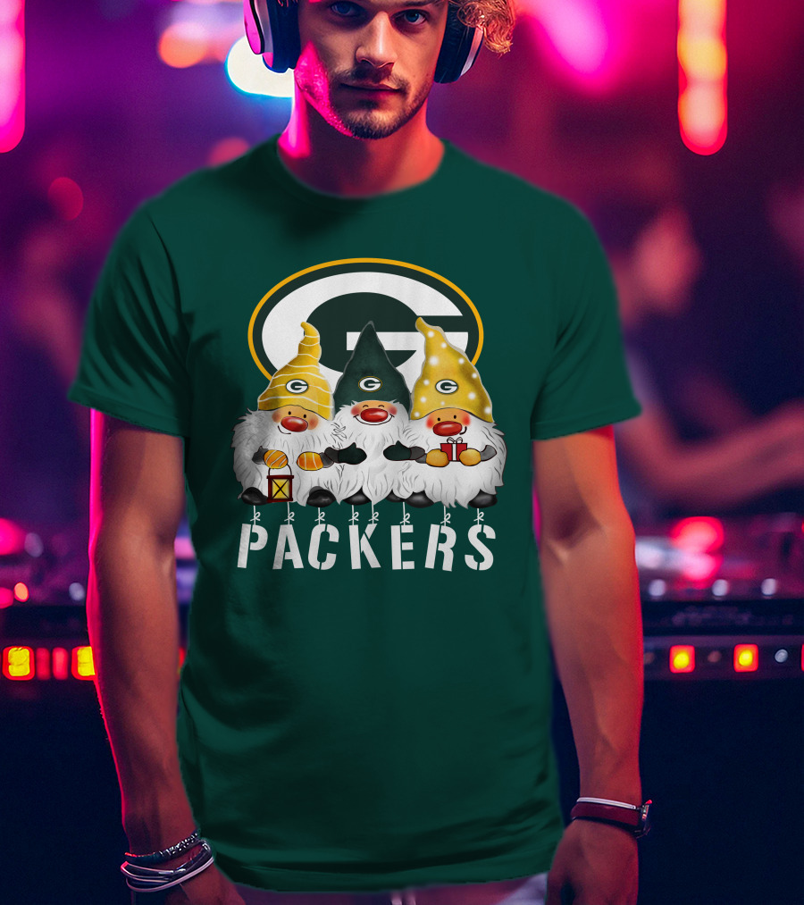 Green Bay Packers Gnomes Merry Christmas Happy Holidays T-Shirt